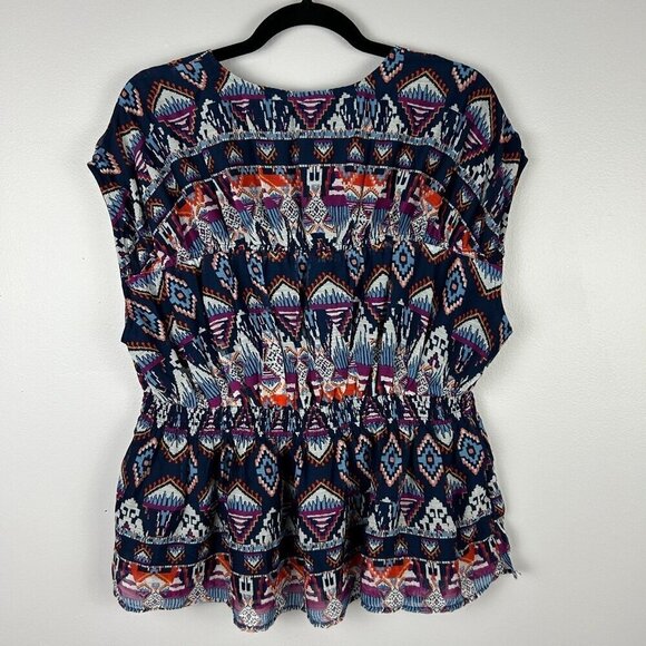 Old Navy Aztec Waist Defined Printed Dolman Sleeve Top Large Blue NWT - Picture 15 of 15